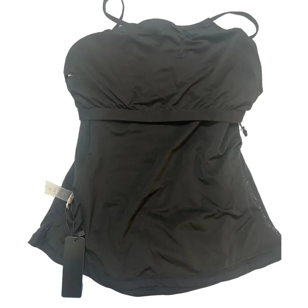 Tempt Me High Neck Adjustable Tunnel Straps Tankini Top Black NWT Size S - Picture 5 of 7